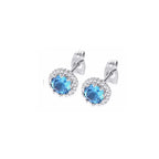 DiamondX 18k White Gold 1 Carat Created Halo Round Sapphire Birthstone Stud Earrings All Colors Plated