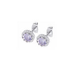 DiamondX 18k White Gold 1 Carat Created Halo Round Sapphire Birthstone Stud Earrings All Colors Plated