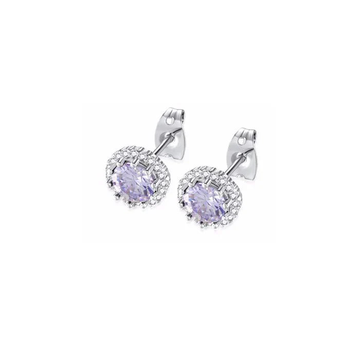 DiamondX 18k White Gold 1 Carat Created Halo Round Sapphire Birthstone Stud Earrings All Colors Plated