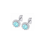 DiamondX 18k White Gold 1 Carat Created Halo Round Sapphire Birthstone Stud Earrings All Colors Plated