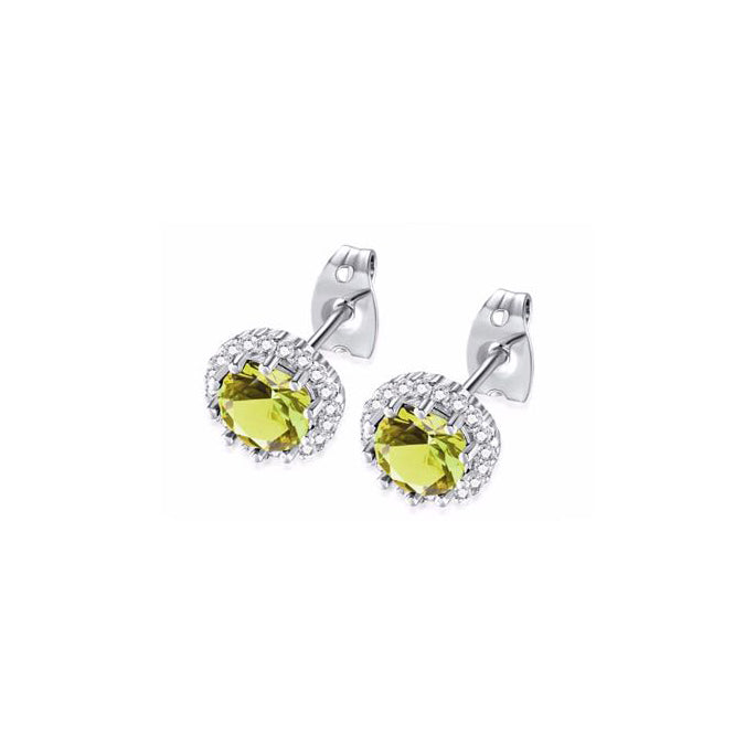 18k White Gold Plated 1/2 Ct Created Halo Round Yellow Sapphire Stud Earrings