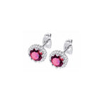 DiamondX 18k White Gold 1 Carat Created Halo Round Sapphire Birthstone Stud Earrings All Colors Plated