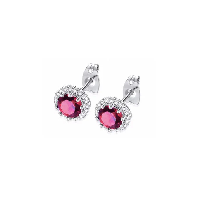 DiamondX 18k White Gold 1 Carat Created Halo Round Sapphire Birthstone Stud Earrings All Colors Plated