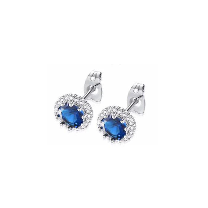 DiamondX 18k White Gold 1 Carat Created Halo Round Sapphire Birthstone Stud Earrings All Colors Plated