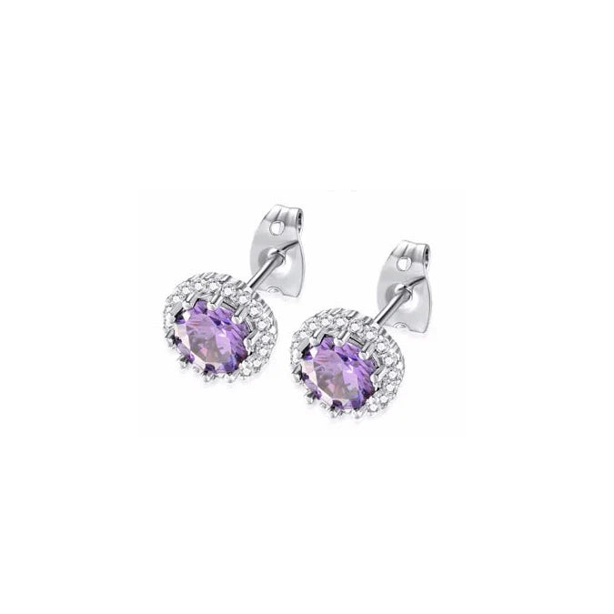DiamondX 18k White Gold 1 Carat Created Halo Round Sapphire Birthstone Stud Earrings All Colors Plated