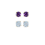 18k Yellow Gold Plated 1Ct Created Amethyst and Aquamarine 2 Pair Round Stud Earrings