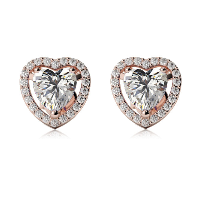 24k Rose Gold Plated 1/2 Ct Created Halo Heart White Sapphire Stud Earrings