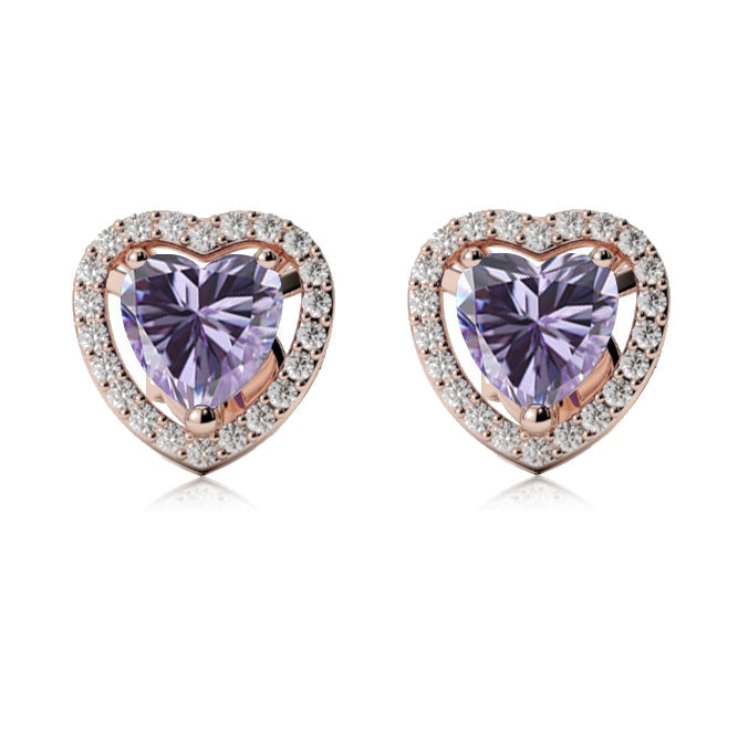 18k Rose Gold Plated 3 Ct Created Halo Heart Tanzanite Stud Earrings