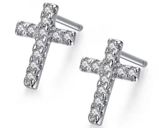 14k White Gold Plated 1 Ct Created Cross Cubic Zirconia Stud Earrings