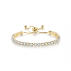 18k Yellow Gold 6 Cttw Created Cubic Zirconia CZ Round Adjustable Tennis Plated Bracelet