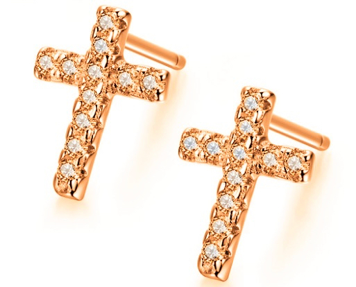 24k Rose Gold Plated 3 Ct Created Cross Cubic Zirconia Stud Earrings