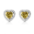 14k White Gold Plated 1 Ct Created Halo Heart Yellow Sapphire Stud Earrings
