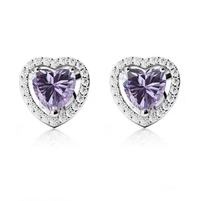 14k White Gold Plated 2 Ct Created Halo Heart Tanzanite Stud Earrings