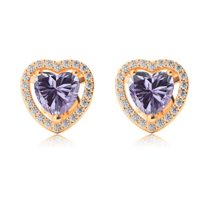 14k Yellow Gold Plated 4 Ct Created Halo Heart Tanzanite Stud Earrings