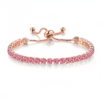 10k Rose Gold 6 Cttw Created Pink Sapphire CZ Round Adjustable Tennis Plated Bracelet