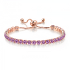 10k Rose Gold 6 Cttw Created Amethyst Round Adjustable Tennis Plated Bracelet