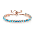 10k Rose Gold 7 Cttw Created Blue Topaz Round Adjustable Tennis Plated Bracelet