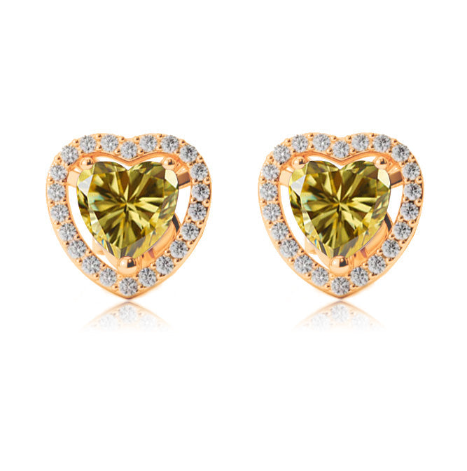 24k Yellow Gold Plated 1 Ct Created Halo Heart Yellow Sapphire Stud Earrings