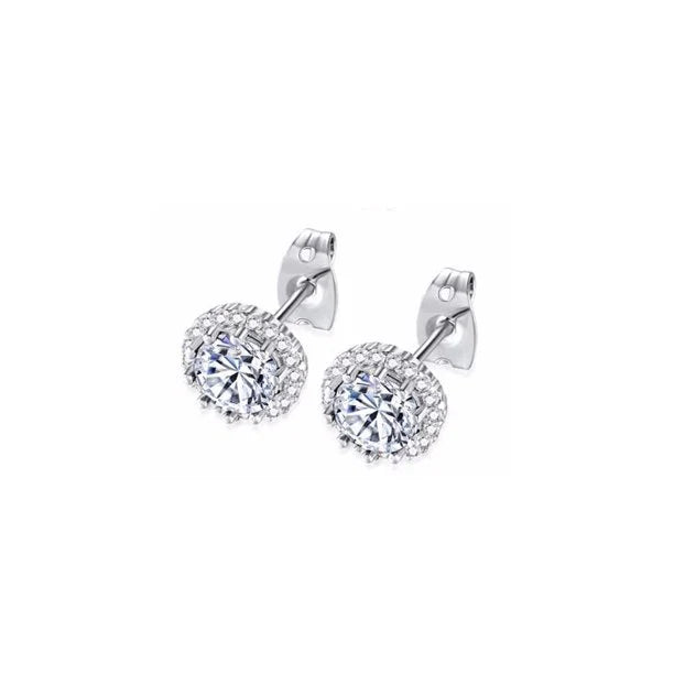 DiamondX 18k White Gold 1 Carat Created Halo Round Sapphire Birthstone Stud Earrings All Colors Plated
