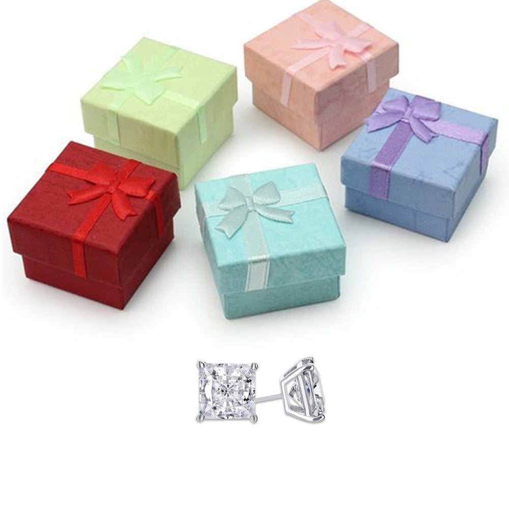 10k White Gold 1 Ct Created White Sapphire CZ Princess Cut Plated Stud Earrings