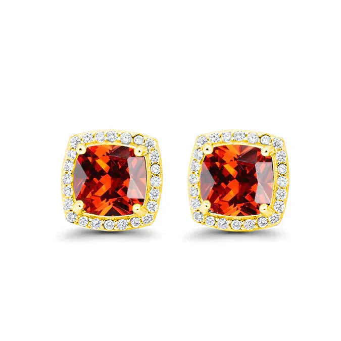 DiamondX 18k Yellow Gold 1 Carat Created Halo Princess Sapphire Birthstone Stud Earrings All Colors Plated