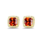 DiamondX 18k Yellow Gold 1 Carat Created Halo Princess Sapphire Birthstone Stud Earrings All Colors Plated