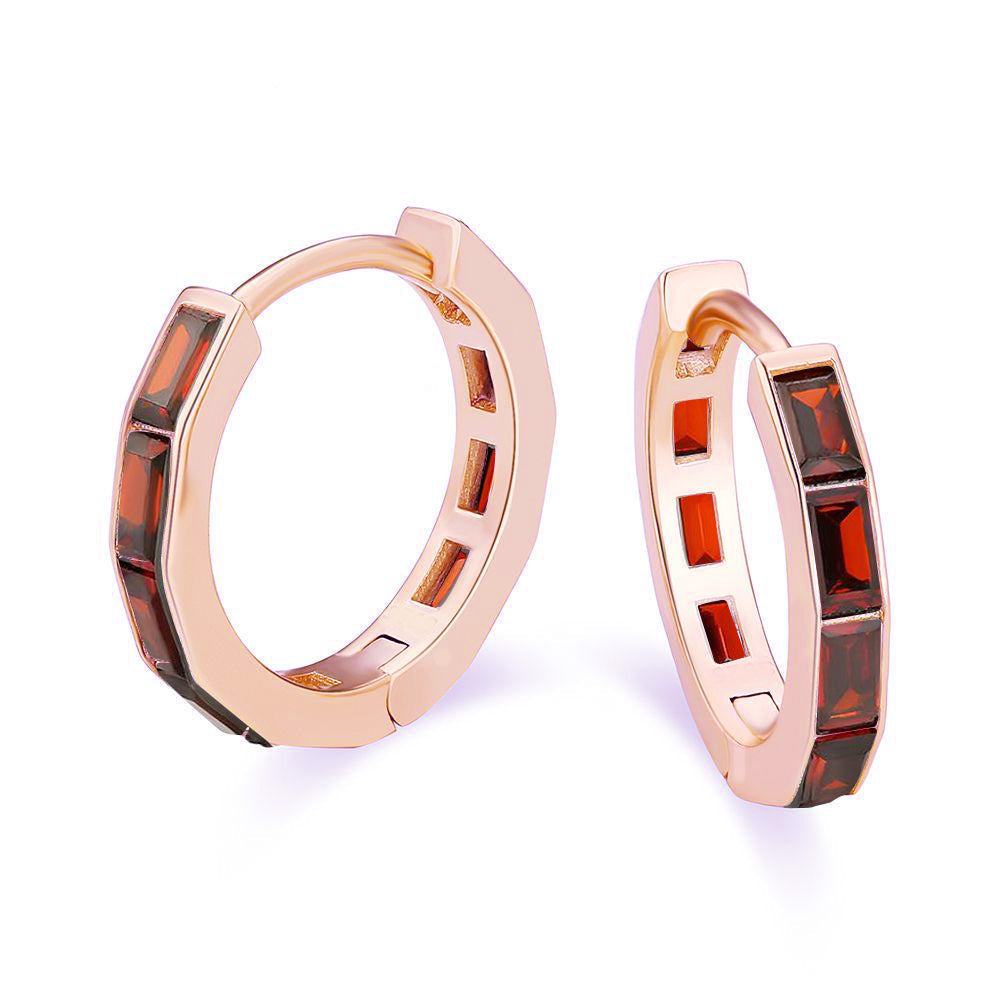 DiamondX 18K Rose Gold Created Ruby 3Ct Emerald Cut Huggie Hoop Earrings Plated