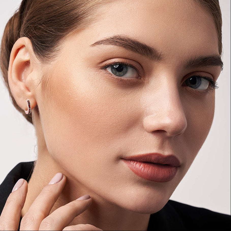 DiamondX 18K Rose Gold Created Ruby 3Ct Emerald Cut Huggie Hoop Earrings Plated
