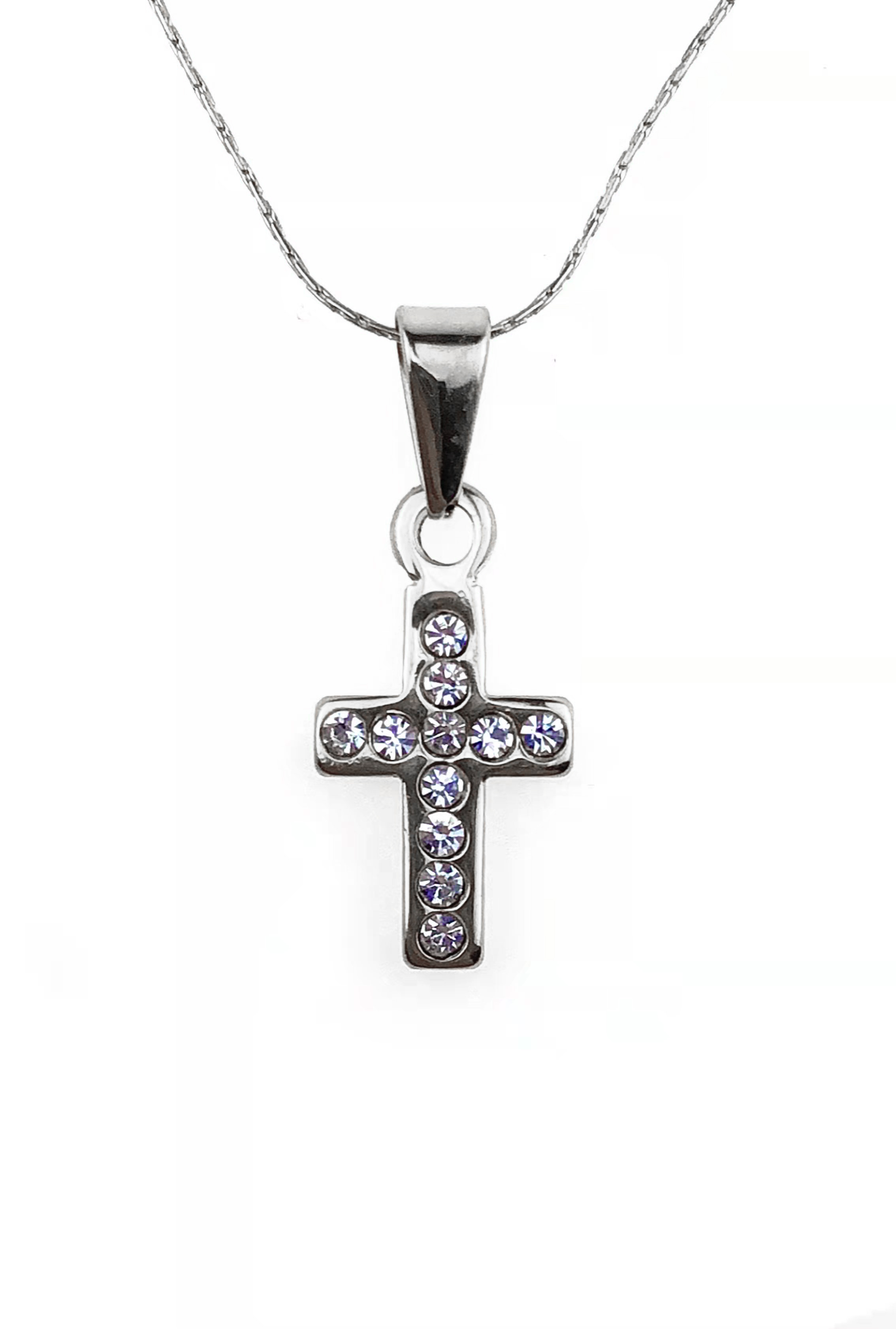 18K White Gold 1/2 ct Created Diamond Cross Stud Necklace Plated 18 inch