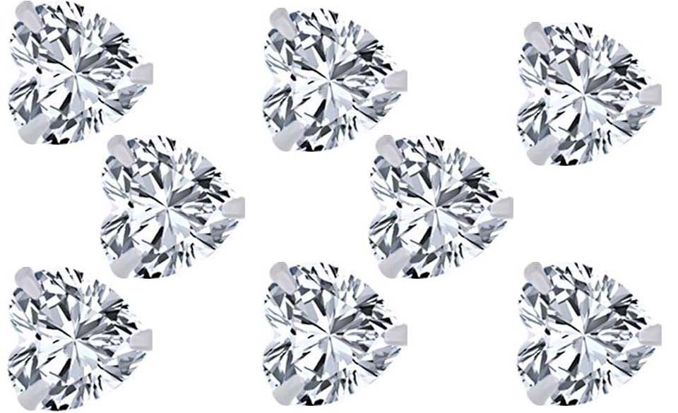 18k White Gold Plated 1/2Ct Heart White Sapphire Set Of Four Stud Earrings