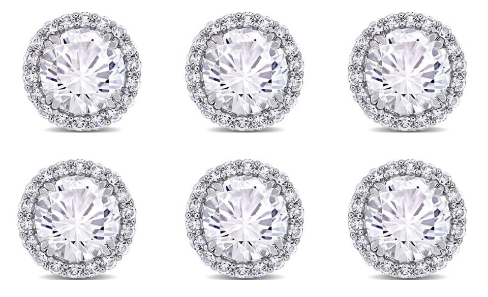 14k White Gold Plated 3Ct Round White Sapphire Set Of Three Halo Stud Earrings