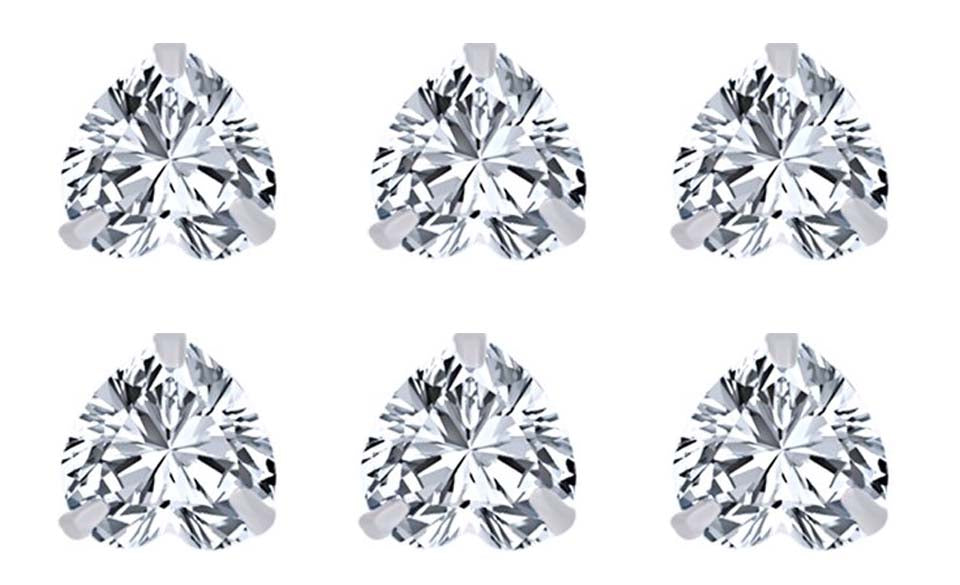 14k White Gold Plated 4mm 2Ct Heart White Sapphire Set Of Three Stud Earrings