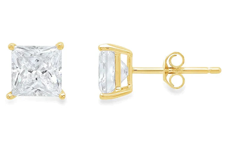 DiamondX 14K Yellow Gold 1 Carat Princess Created Diamond Solitaire Stud Earrings