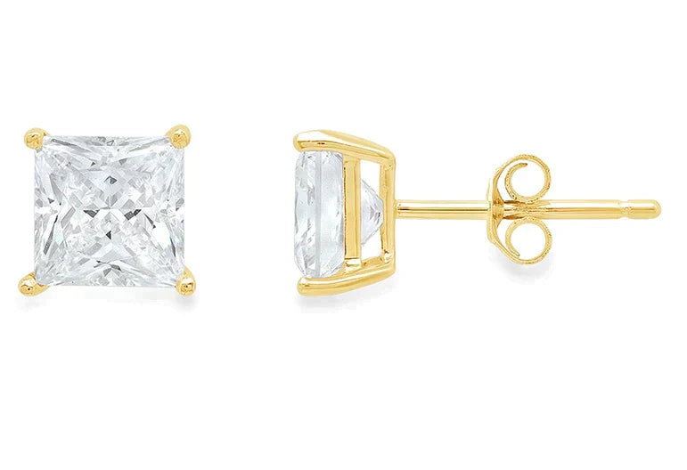 DiamondX 14k Yellow Gold 1/2Ct Solitaire Princess Created White Diamond (G-H, I1) Stud Earrings