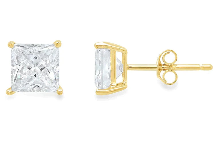 DiamondX 14k Yellow Gold 3/4Ct Solitaire Princess Created White Diamond (G-H, I1) Stud Earrings