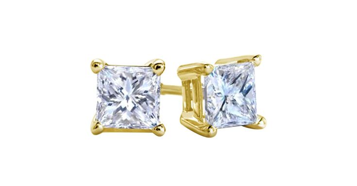 18k Yellow Gold Plated Created White Sapphire 3 Carat Square Cut Stud Earrings