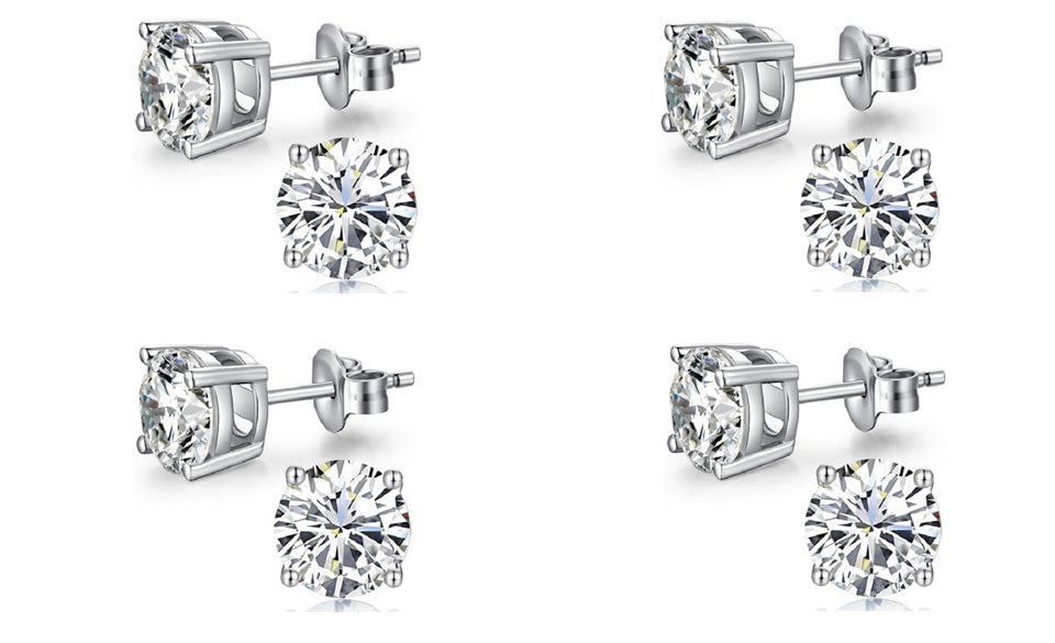 10k White Gold Plated Created White Sapphire 4Ct Round Pack of Four Stud Earrings