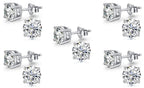 18k White Gold Plated Created White Sapphire 3Ct Round Pack of Five Stud Earrings