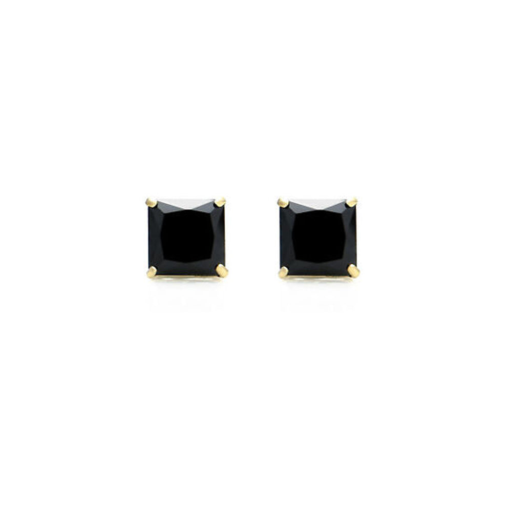10k Yellow Gold Plated Created Black Sapphire 1/2 Carat Princess Cut Stud Earrings