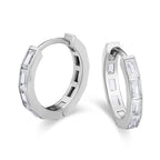DiamondX 18K White Gold Created White Sapphire 3Ct Emerald Cut Huggie Hoop Earrings Plated