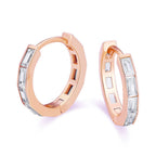 DiamondX 18K Rose Gold Created White Sapphire 3Ct Emerald Cut Huggie Hoop Earrings Plated