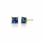 DiamondX 14k Yellow Gold Push Back Princess Created Alexandrite Stud Earrings 4mm