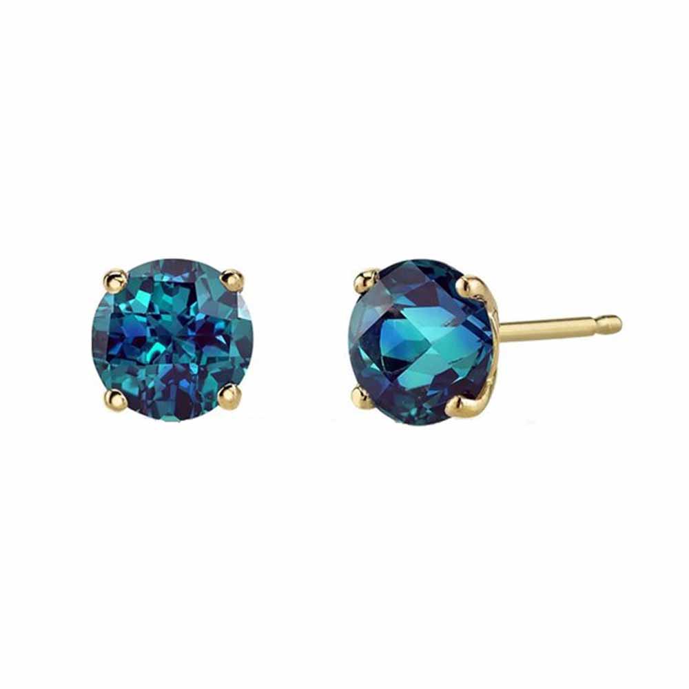 DiamondX 14k Yellow Gold Push Back Round Created Alexandrite Stud Earrings 3mm