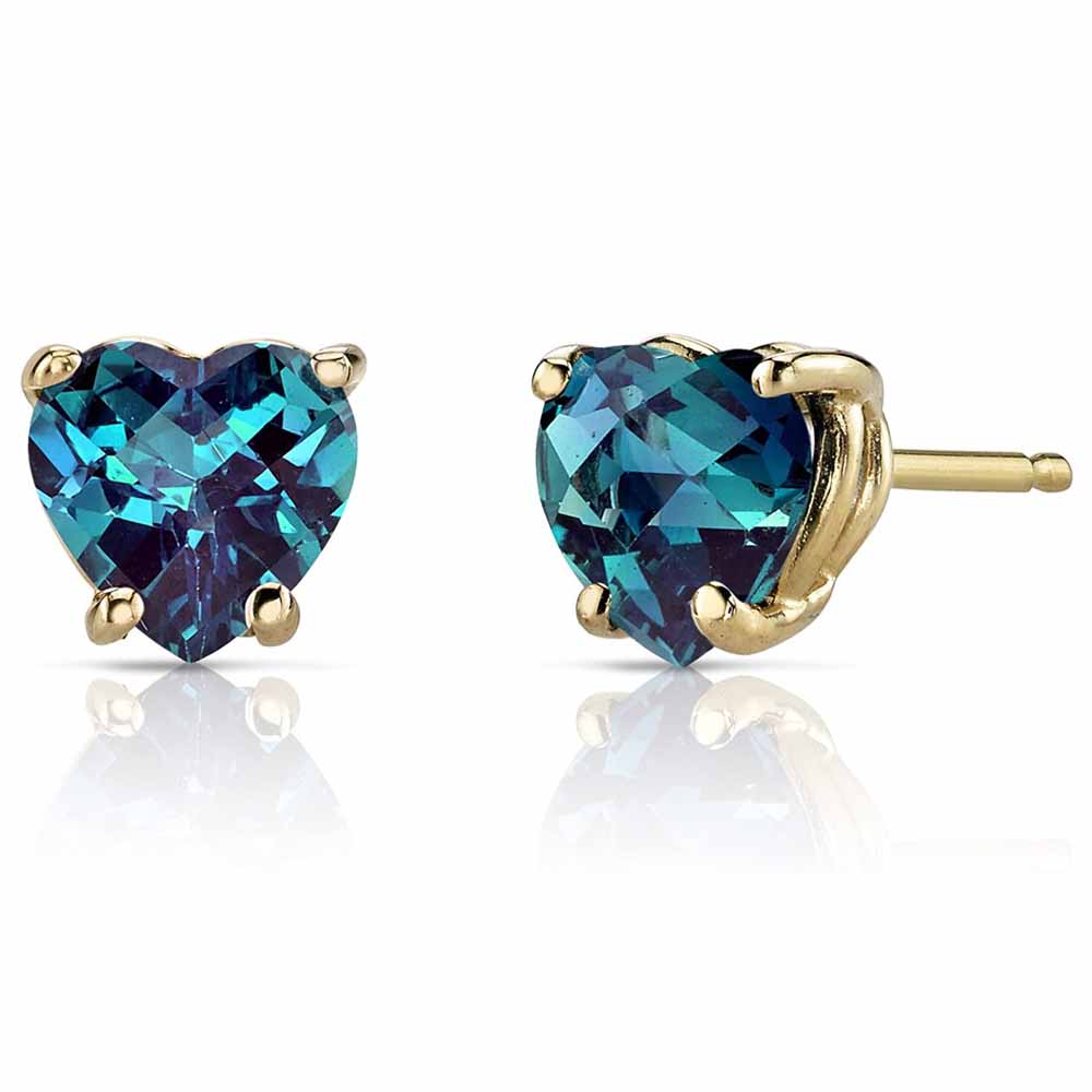 DiamondX 14k Yellow Gold Push Back Heart Created Alexandrite Stud Earrings 4mm