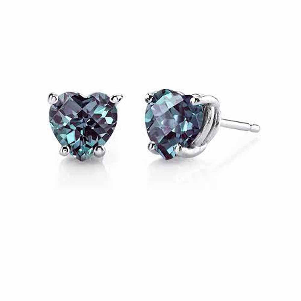DiamondX 14k White Gold Push Back Heart Created Aquamarine Stud Earrings 3mm