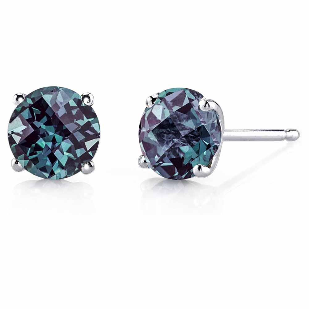 DiamondX 14k White Gold Push Back Round Created Alexandrite Stud Earrings 4mm
