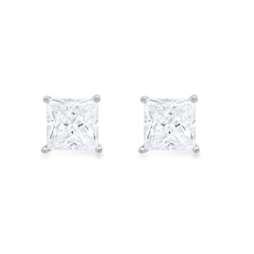 DiamondX 14k White Gold Push Back Princess Created White Sapphire Stud Earrings 4mm