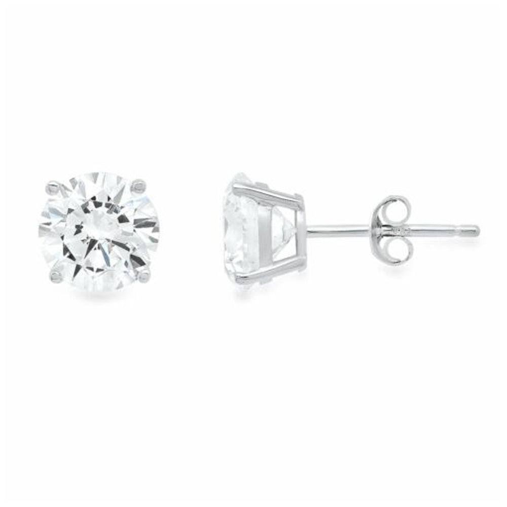 DiamondX 14k White Gold Push Back Round Created White Sapphire Stud Earrings 4mm