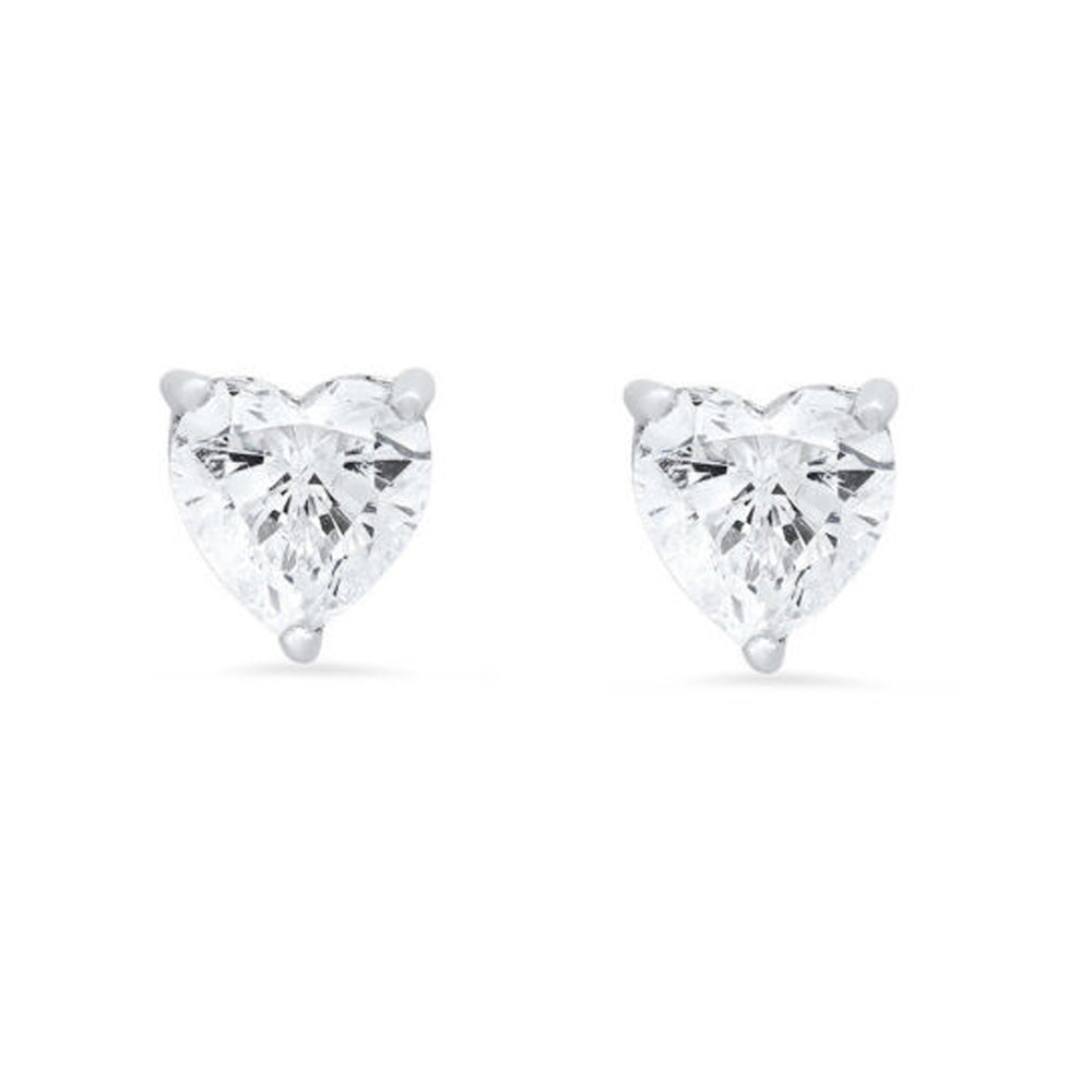 DiamondX 14k White Gold Push Back Heart Created White Sapphire Stud Earrings 3mm