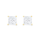 14k Yellow Gold Push Back Princess Created White Sapphire Stud Earrings 3mm